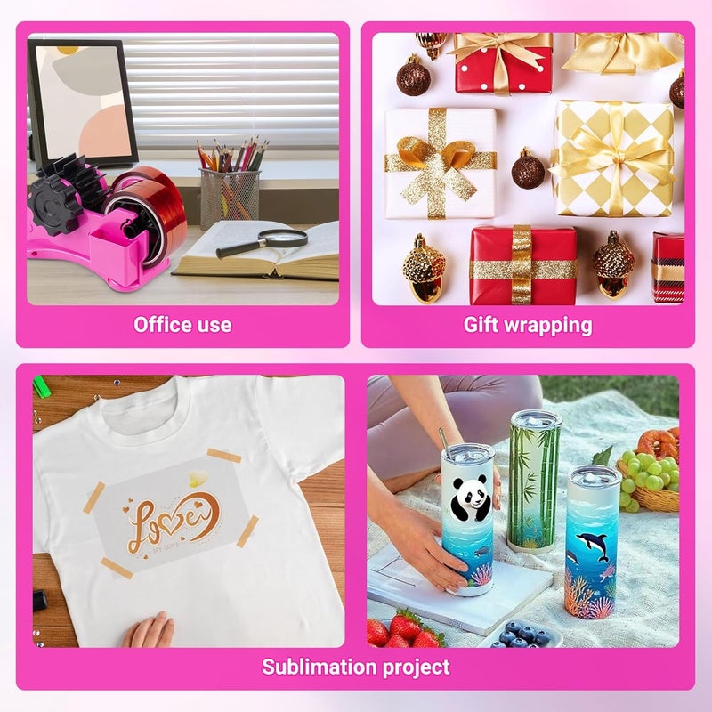 ThinkLearn Heat Tape Dispenser - Sublimation Heat Transfer Tape Dispenser with Scissors and Utility Knife, 1 '' & 3'' Core, Multi-Roll Pre-Cut Tape Dispenser for Crafting, PreCut 1.4'' Pieces, Pink - Image 5